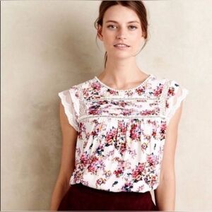 Meadow Rue By Anthropologie Multicolored Lace Trim Blouse